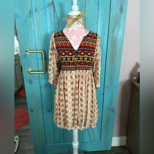 Umgee Women’s Brown/Orange Aztec Print Dress - S